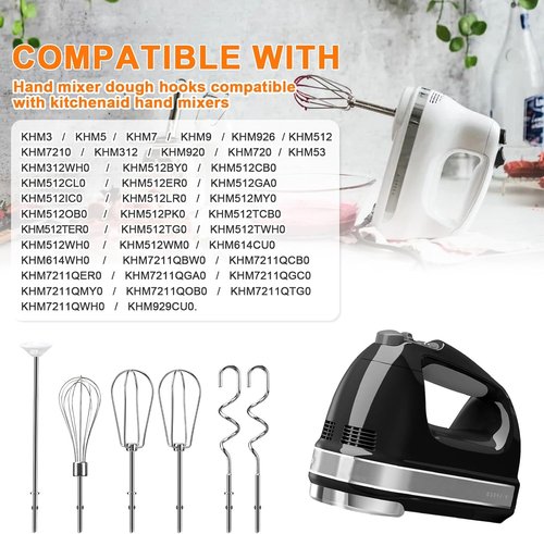 Kitchenaid Hand Mixer Attachments - Stainless Steel Whisk, Beater & Dough Hook Set | 6-Piece