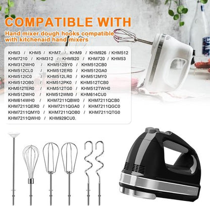 Kitchenaid Hand Mixer Attachments - Stainless Steel Whisk, Beater & Dough Hook Set | 6-Piece