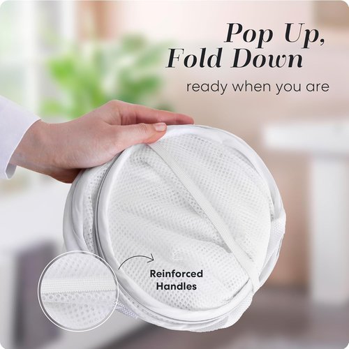 Handy Laundry Collapsible Mesh Pop-Up Hamper - Space-Saving 2-Pack with Wide Opening & Side Pocket | Durable & Breathable (White)