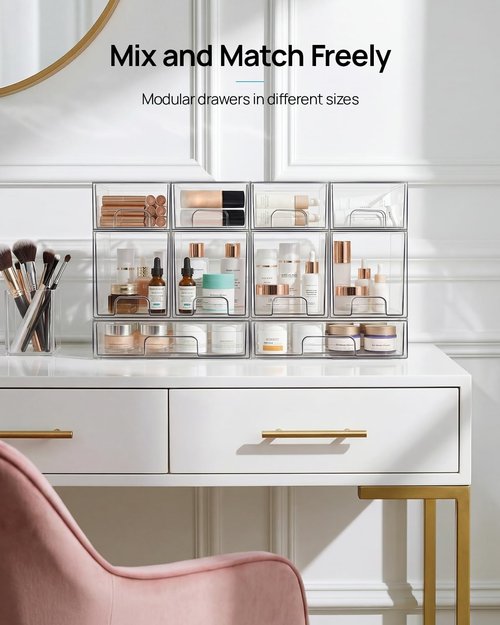 Vtopmart 8 Pack Small Clear Stackable Storage Drawers,Acrylic Bathroom Makeup Organizer,Plastic Storage Bins For Vanity, Undersink, Kitchen Cabinets, Pantry, Home Organization