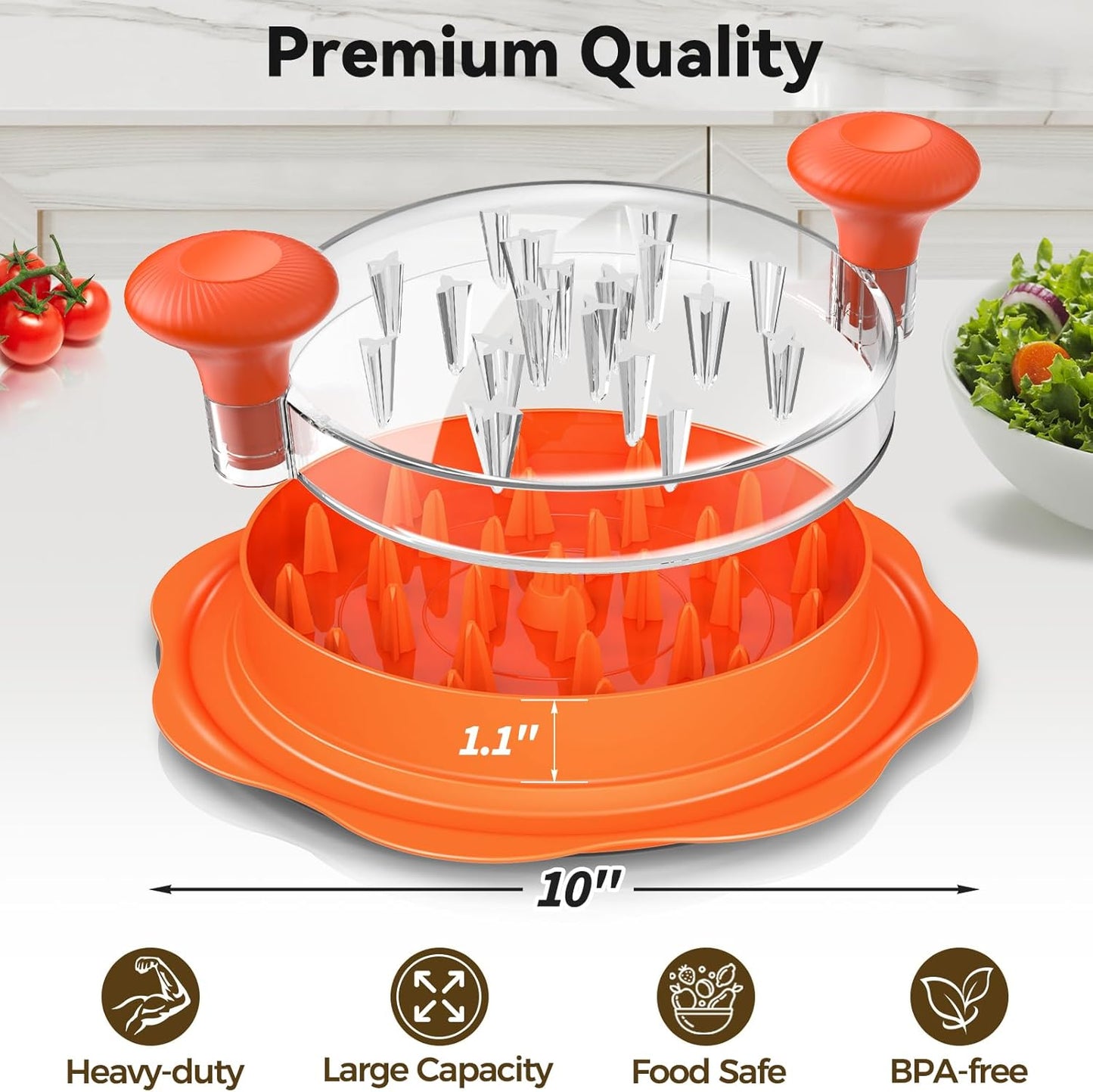 Ukeetap 10" Pro Chicken Shredder Tool - BPA-Free Ergonomic Meat Grinder with Anti-Slip Base | Orange