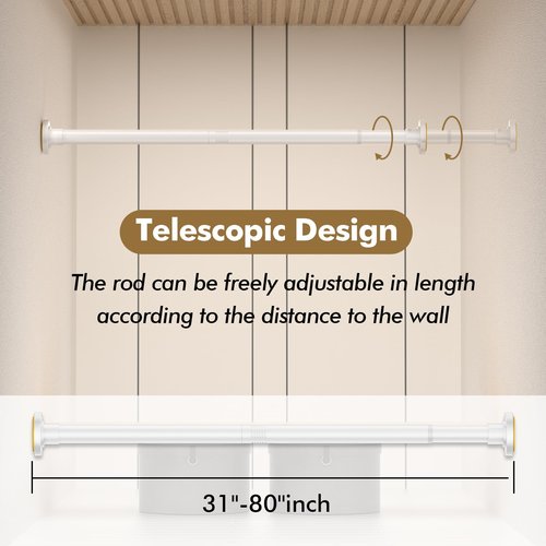 GXOACKJ White Shower Curtain Rods - 31-80 Inch Spring Tension Shower Rods for Bathroom, Adjustable, No Drilling, No Rust, Stainless Steel