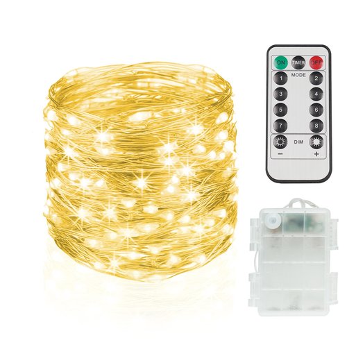 suddus Fairy Lights Battery Operated with Remote, 33ft 100 LED Dimmable Twinkle Lights with Timer, Waterproof Copper Wire String Lights for Bedroom, Christmas, Tree, Indoor Outdoor Decor (Warm White)