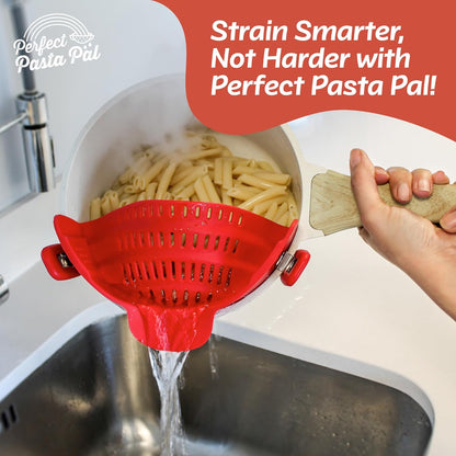 Perfect Pasta Pal Clip-On Strainer - Heat Resistant Silicone Colander for Easy Cooking | Dishwasher Safe