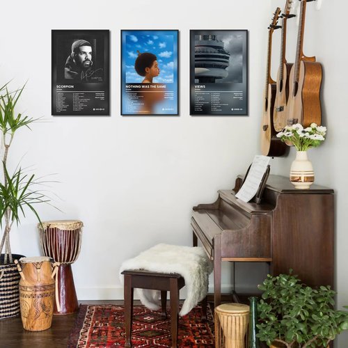Anslivle 3-Piece Framed Canvas Drake Album Cover Posters, Black, 16x24 inches, Contemporary Music Wall Art for Living Room, Bedroom, Home Office