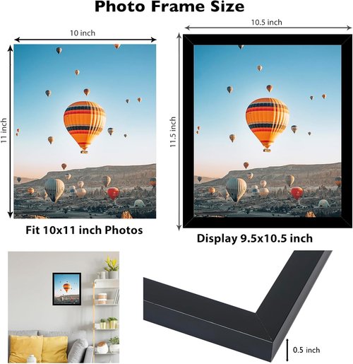 JCJMY 10x11 Picture Frame - Black Wall Mount for Horizontal or Vertical Display | Shatter-Resistant Plexiglass
