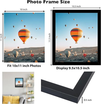 JCJMY 10x11 Picture Frame - Black Wall Mount for Horizontal or Vertical Display | Shatter-Resistant Plexiglass