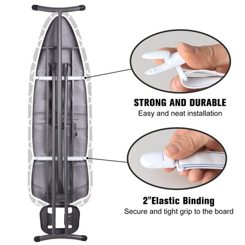 Ironing Board Cover and Pad, Standard Size 15" x 54" Iron Board Replacement Cover, 4 Layers Extra Thick Iron Board Cover Resist Scorching and Staining with Elastic Edge and 2 Fastener Straps