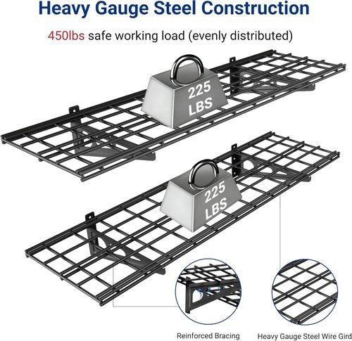 FLEXIMOUNTS Wall Shelf | 2-Pack 1x4ft Floating Garage Storage Rack - Black Classic Series