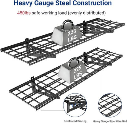 FLEXIMOUNTS Wall Shelf | 2-Pack 1x4ft Floating Garage Storage Rack - Black Classic Series