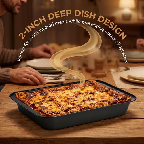 Lyellfe Non-Stick Baking Pan Set - 3 Pack 13 x 9 Inch Deep Cookie Sheets for Brownies & Lasagna | BPA Free