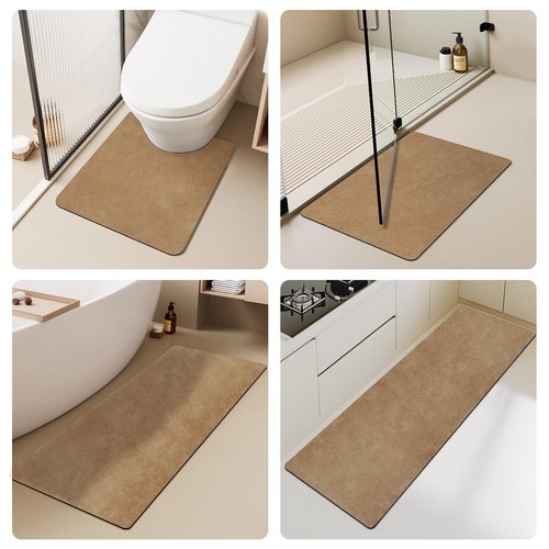 TYUU Toilet Rug, Thin Toilet Rugs U Shaped Washable Non Slip Absorbent Quick Dry Low Pile Toilet Mat, 20"x24" U Shape Camel