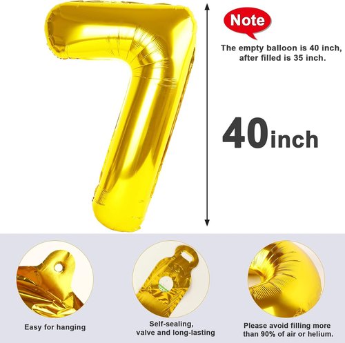 Gold Number 7 Balloon by [Brand Name] - 40 Inch Birthday Decoration for Ages 7, 17, 27, 70