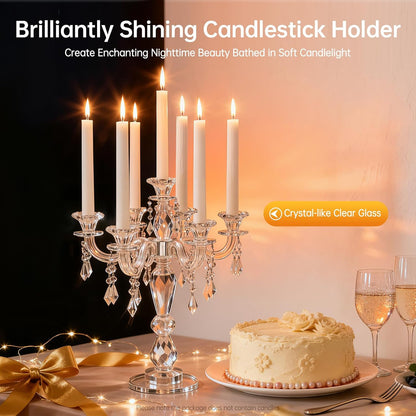 Skiennix Glass Candle Holder - 7-Arm 14 Inch Clear Candelabra Centerpiece for Weddings & Parties