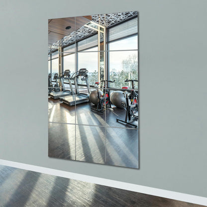 Ruomeng Gym Mirror Tiles, 12 Pcs, 10" x 12", Frameless, Wall-Mounted, Modern Home Gym, Bedroom, Door Mirror