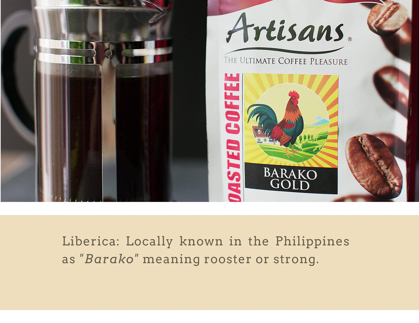 Artisans Philippine Coffee, Barako Gold Medium Roast Beans, 100% Liberica, 1.1 Pounds Bag