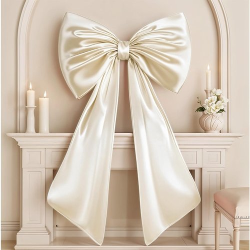 Giant Bow Decoration - Large Cream White Coquette Bow for Birthday Party & Wedding Decor | Satin Finish