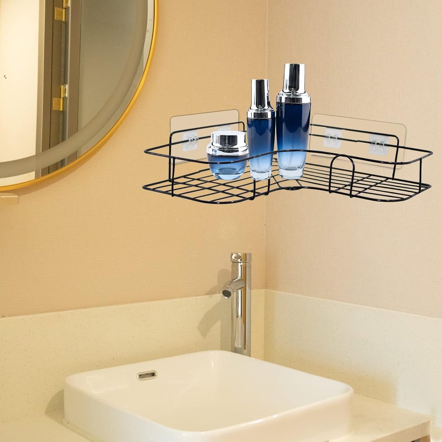Skiennix Shower Caddy Adhesive | Strong Transparent No-Drill Replacement Pads - 2 Pack for Bathroom & Kitchen Storage