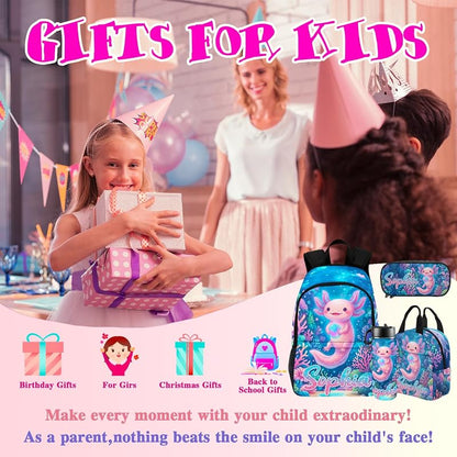 Personalized Axolotl Kids Backpack - Custom Name School Bag for Girls & Boys (Axolotl-04)