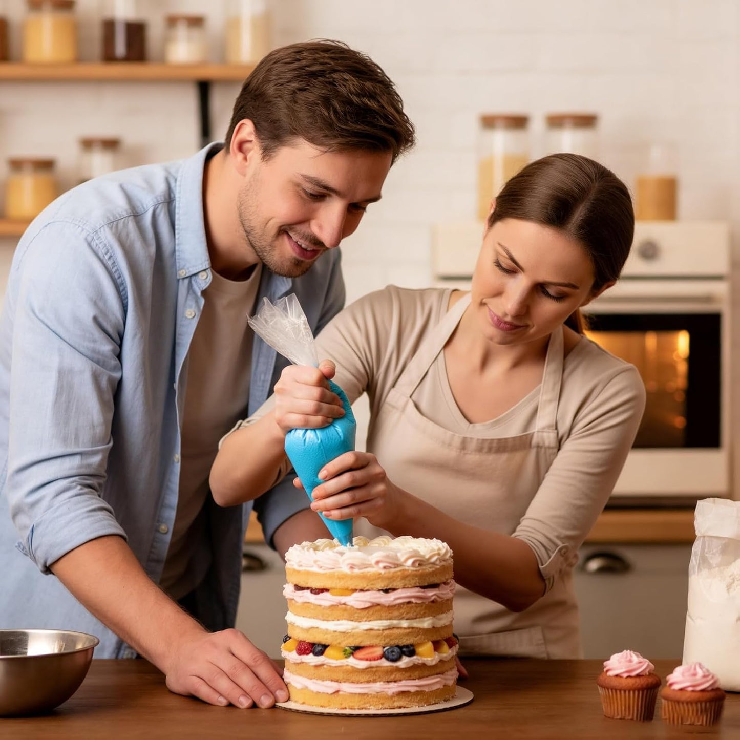 Skiennix 100 Disposable Piping Bags - 16 Inch Tipless Design for Cake, Cookie & Frosting Decorating