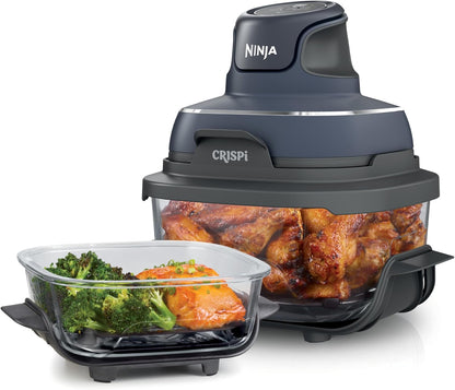 Ninja Crispi 4-in-1 Glass Air Fryer - Non-Toxic 4QT | Max Crisp, Bake, Recrisp | Cyberspace Gray