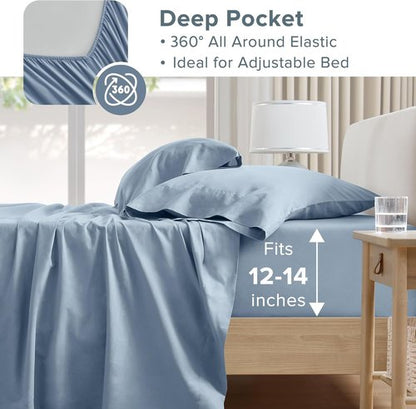Comfort Spaces 100% Cotton Sheet Set - Breathable & Soft Twin Blue Bedding with 12" Elastic Pocket
