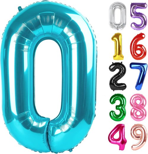 Light Blue Number 0 Balloon - 40 Inch Birthday Decoration for Milestone Celebrations
