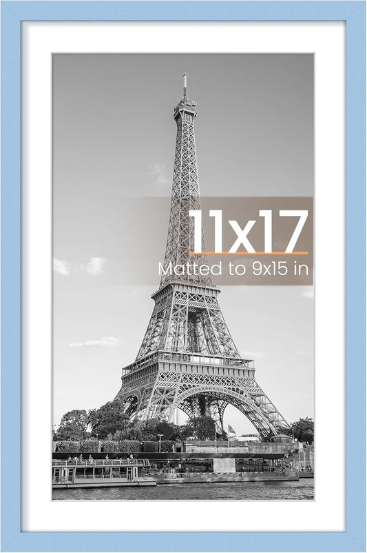 Upsimples 11x17 Picture Frame - Versatile Display for 9x15 with Mat or 11x17 Without - Blue, 1 Pack