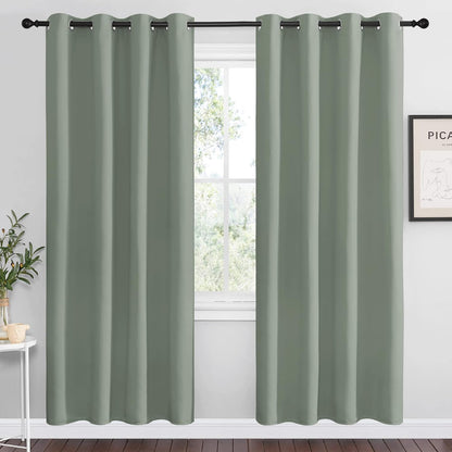 NICETOWN Greyish Green Blackout Curtains - 78" Long | Sound Reducing & Heat Blocking | 55" Wide, 2 Panels