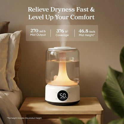 LEVOIT Smart Humidifier - 4.2L Top Fill for Large Rooms | 42H Runtime, Whisper-Quiet Cool Mist, APP & Voice Control