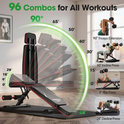 FLYBIRD WB3 Weight Bench Fits up to 6'5'', 750LBS Capacity Adjustable Weight Bench for Full Body Workout, 27LBS Sturdy Foldable Bench Press for Home Gym, 5X Stable Lifting Bench Incline Decline Flat Dumbbell Exercise