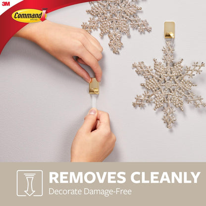 Command Small Metallic Hooks - Damage-Free Brass Wall Hooks with Adhesive Strips | 4 Hooks, 5 Strips, Holds Up to 0.5 lb