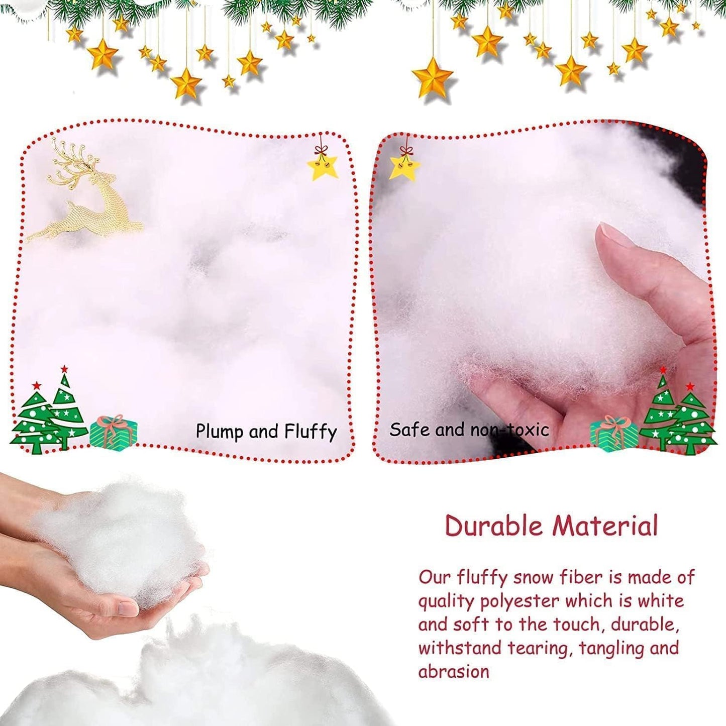 Skiennix Artificial Snow Decor - Fluffy White Cotton Wool for Christmas Trees & Holiday Displays