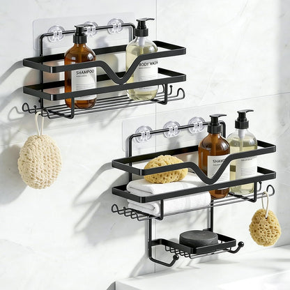 Skiennix Shower Caddy 3 Pack - Rustproof No Drill Organizer Shelves with Soap Dish & Hooks | Black