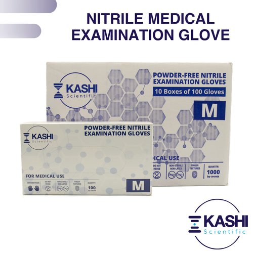 Kashi Scientific Medical Examination Nitrile Gloves - Medium - Powder-Free, Latex-Free, Finger Tip Textured, 4mil Thick Blue Glove, Patient & Food Safe - 10 Box of 100 Gloves, Case of 1000