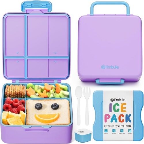 Fimibuke Chill Bento Box - Leak Proof Toddler Lunch Box with Ice Pack | BPA Free, 4 Compartments, Microwave & Dishwasher Safe