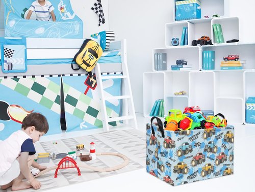 HIYAGON Rectangular Monster Truck Basket for Kids Baby Basket for Boys and Girls Cute Toy Storage Organizer Bin Box Truck Room Decor(Monster Truck)