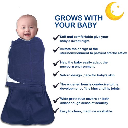 AugTwig Baby Sleep sack Swaddle 2 Pack,Swaddles 3-6 Months,3-Way Adjustable Wearable Transition Blanket 100% Organic Cotton,12-18 lbs,1.0 TOG(Cyan&Navy Blue)