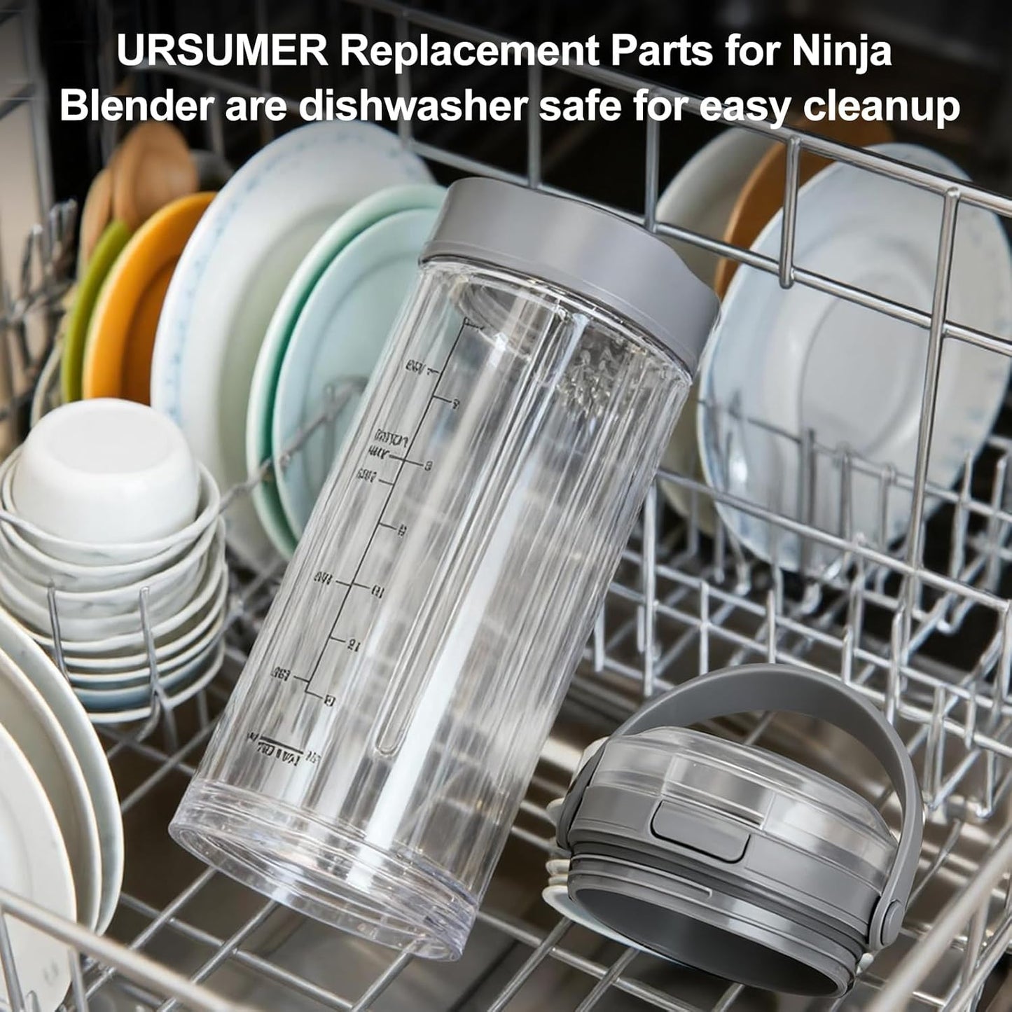 Ninja Blast Accessories - 3-Piece Replacement Parts Set for 18oz Blender Cup, Cap & Sip Lid | Grey