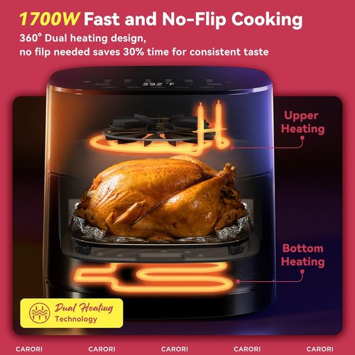 Air Fryer 14-in-1 by [Brand Name] - 6Qt Capacity with Viewing Window & Dual Heating | 1700W Fast Cooking