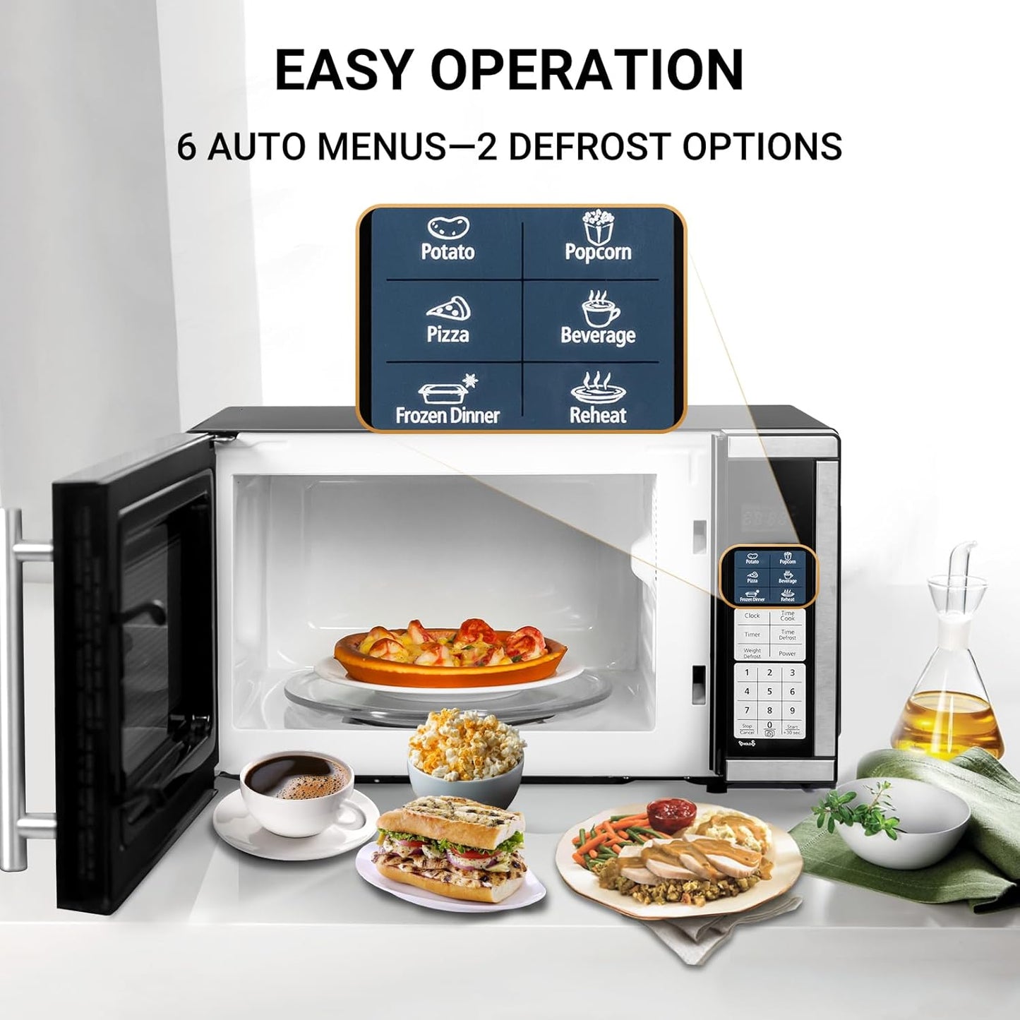 Smad 0.7 Cu.Ft Compact Microwave - 700W Mini Microwave with Removable Turntable & Child Lock | Stainless Steel