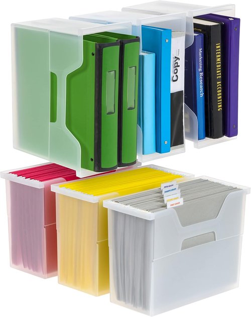 IRIS USA Medium Portable Desktop File Box - Open Lid Design, 6 Pack, Ideal for Letter Size Documents & Magazines