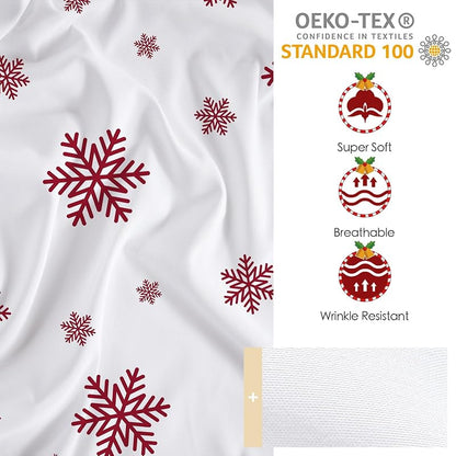 Snowflake Full Fitted Sheet Set with Pillowcases - 16" Deep Pocket, Double Brushed Microfiber