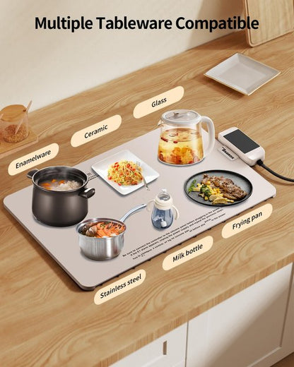 Food Warming Mat, Electric Warming Mat with Adjustable Temperature, Warming Trays for Buffets Party, Food Warmer Mat (Creamy White)