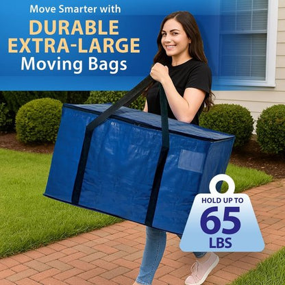 ClearSpace Heavy Duty Moving Bags - Large Storage Bags with Backpack Straps & Zippers | Ideal for Moving, Camping & Dorms - 2 Pack