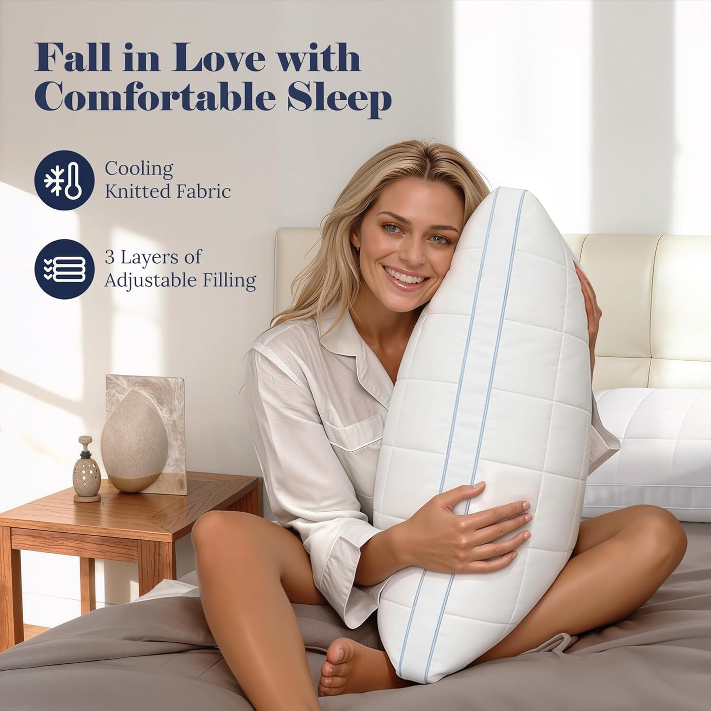 Skiennix Adjustable Bed Pillow - Queen Size Hotel Pillow with 3 Removable Inserts for All Sleep Positions