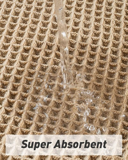 AMOAMI Upgraded Waffle Bath Mat, Super Absorbent Non Slip Bath Mats for Bathroom Floor, Machine Washable Bathroom Rugs with Tassels, Rubber Backed Bathroom Mats, Ultra Soft, 17" x 24", Brown
