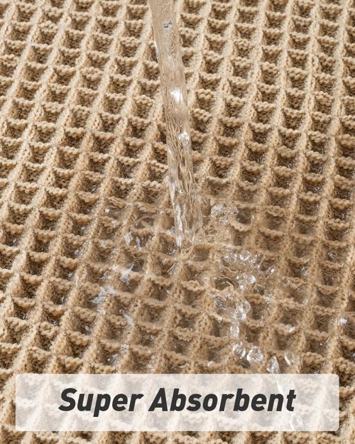 Upgraded Waffle Bath Mats Set of 2, Super Absorbent Non Slip Bath Mats for Bathroom Floor, Washable Boho Bathroom Rugs Set 2 Piece with Tassels, Soft Bathroom Mat Set, 18" x 30" (2 Pack), Brown