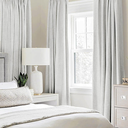 MIULEE Blackout Linen Textured Curtains - Thermal Insulated Room Darkening Drapes | Heathered White, 52 x 84 Inch (2 Panels)