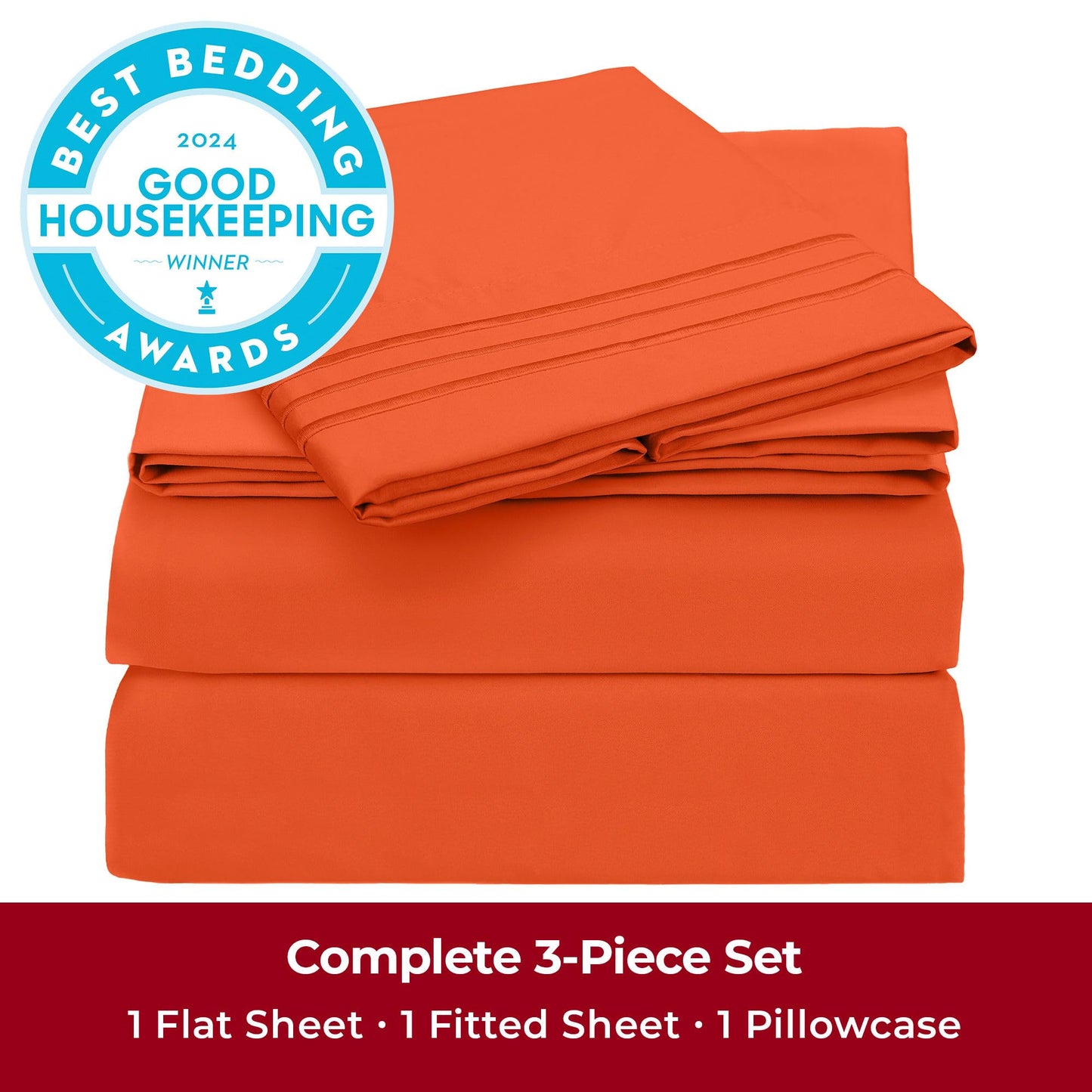 Mellanni Twin Sheets Set - 3 PC Iconic Collection Bedding - Hotel Luxury, Extra Soft, Cooling Bed Sheets - Wrinkle, Fade, Stain Resistant (Twin, Poppy Orange)